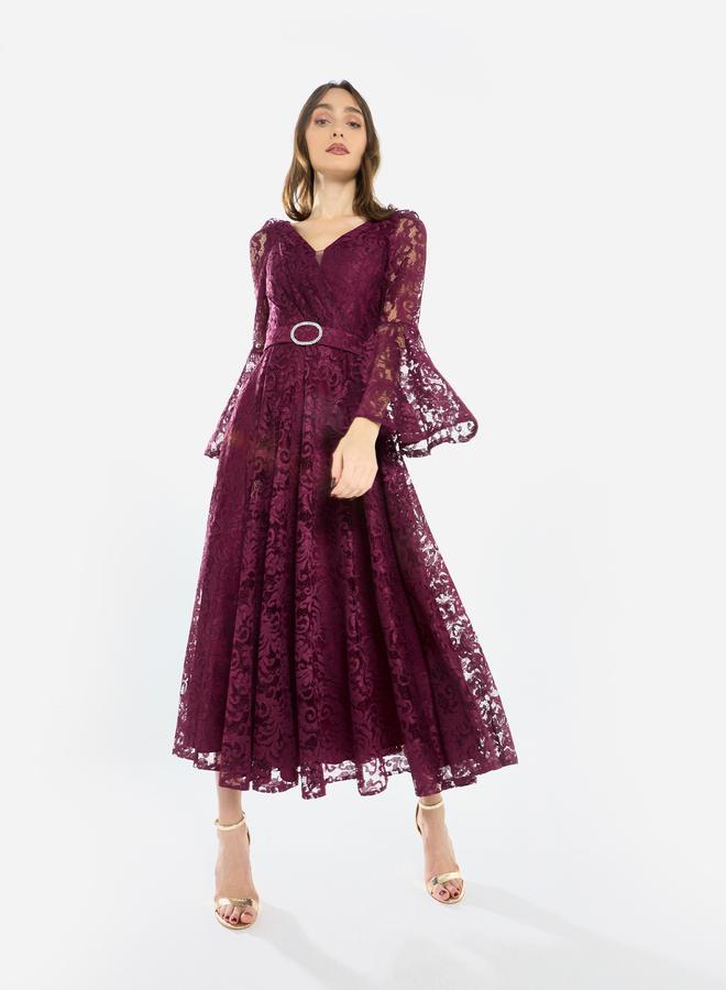 House of Moda Women Lace Flare Sleeve Midi Dress - Image 3